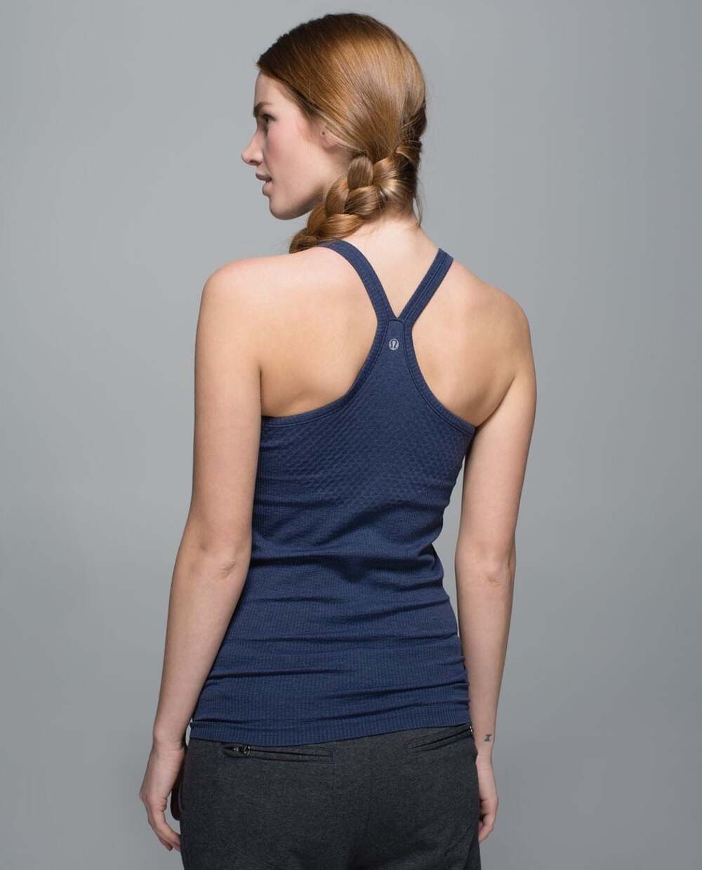 Lululemon Ebb To Street Tank Heathered Deep Navy Blue Seamless Yoga Top Size 8